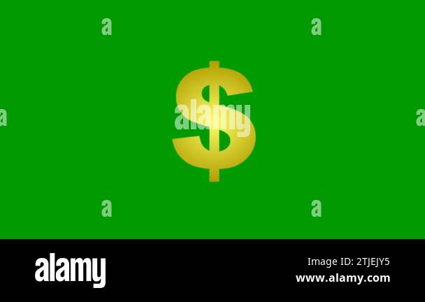 Animated golden icon of dollar. Radiance from rays around symbol ...