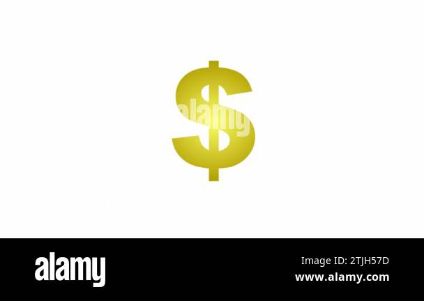 Animated golden icon of dollar. Radiance from rays around symbol ...
