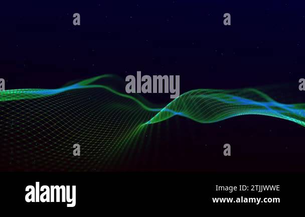 Dynamic wave of glowing particles. Data flow information. Concept of ...
