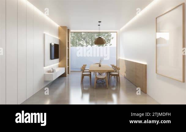Animation minimal interior of the dinning room with a white base tone ...