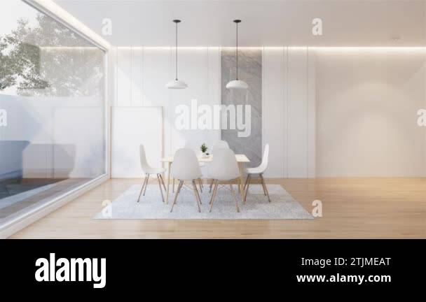 Animation minimal interior of the dinning room with a white base tone ...