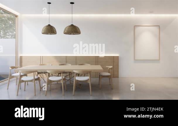 Animation minimal interior of the dinning room with a white base tone ...