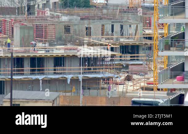 Picture of Construction site works of residential building, rebar tying, formwork ...