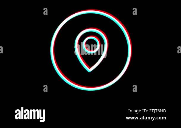 Geolocation icon. Glitch effect. Business icon. Alpha channel. Looped ...