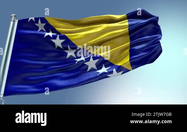 4k render Bosnia and Herzegovina Flag video waving in wind. Bosnia and ...