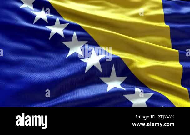 4k render Bosnia and Herzegovina Flag video waving in wind. Bosnia and ...