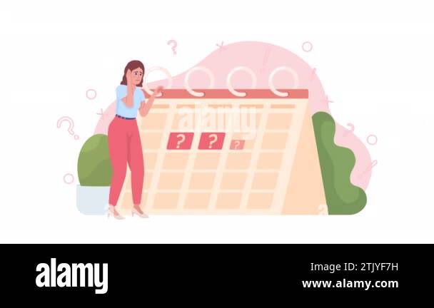 Animated irregular period concept. Looped 2D cartoon flat character on ...