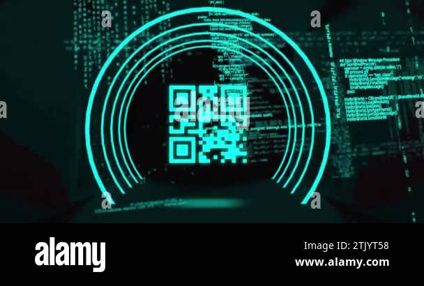Animation of qr code in circular tunnel and programming language ... image.