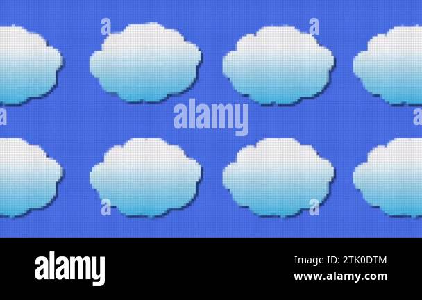 Old School 2D retro clouds moving on a blue sky. Pixel art animation ...