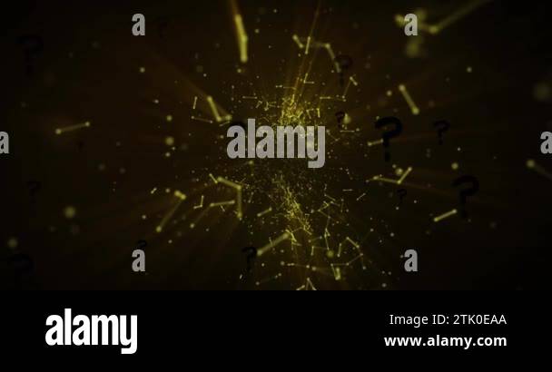 Animation of question marks over network of connections on black ...