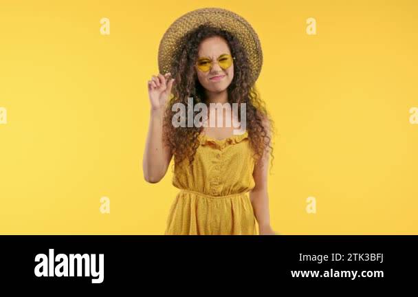 Big large and small tiny concept. Woman showing difference between ...