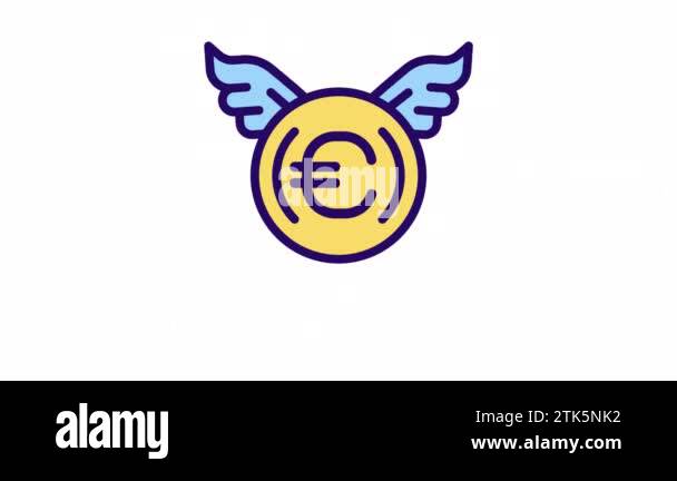 Animated flying euro color icon. Financial bonus and earnings. Get easy ...