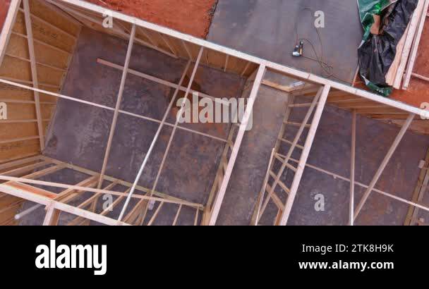 In construction of new house wood framing beams house are process being ...