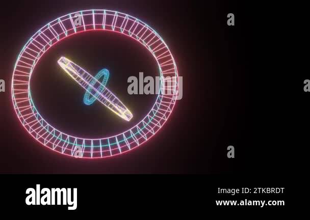 Magic circles of glowing material rotate in space and change colors, on ...