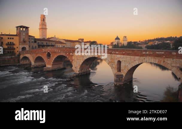 Historic bridge on adige river and town verona Stock Videos & Footage ...