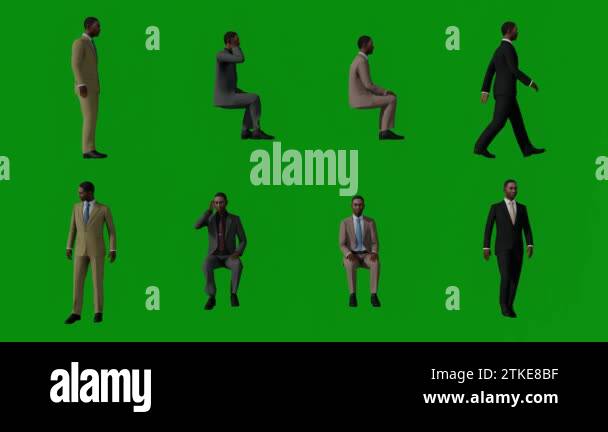 People on green screen walking and sitting in suits with different ...