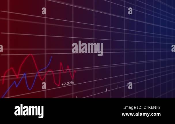 A stock market display with red and blue stock market numbers and ...