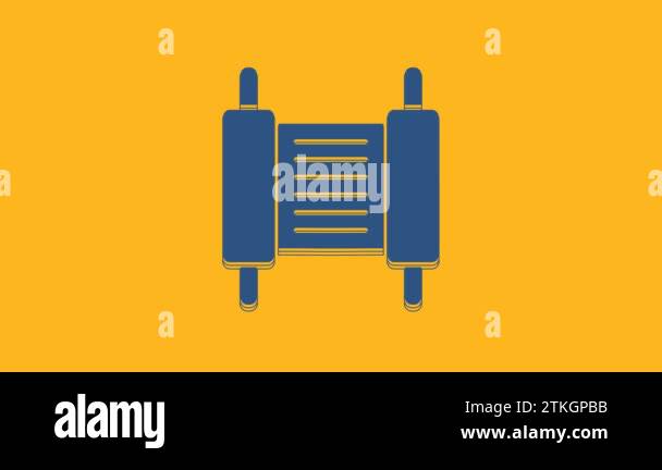 Blue Torah scroll icon isolated on orange background. Jewish Torah in ...