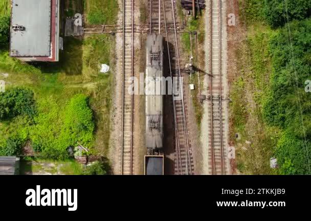 Railway cargo train wagon rides on railroad. Transportation and ...