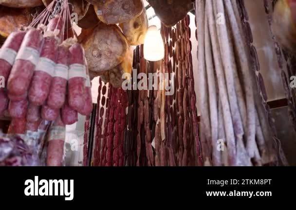 Assortment Of Rustic Meat Products In Local Italian Grocery Store Cure 