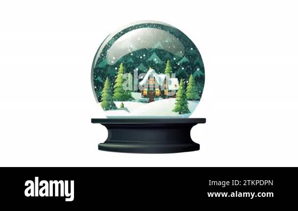 Crystal ball, snowball with snowy Christmas tree and house inside ...