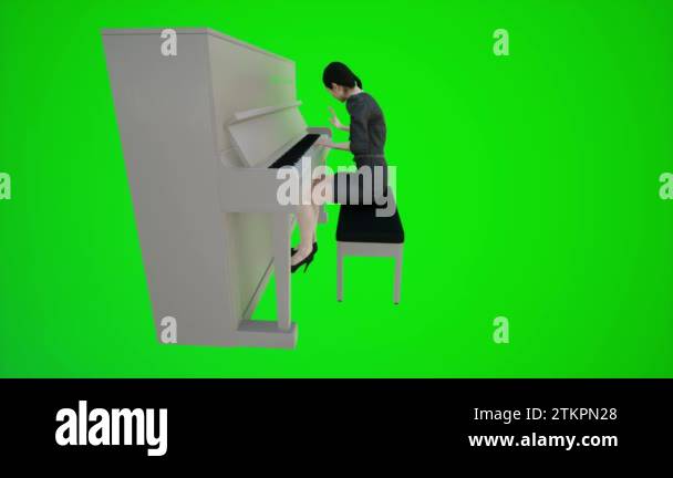 3d green screen female consultant playing the piano in Asian bars from ...