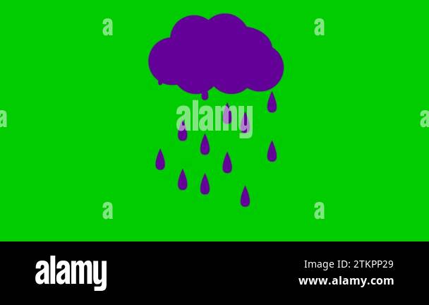 Animated violet drops of rain from cloud. Looped video. It's raining ...