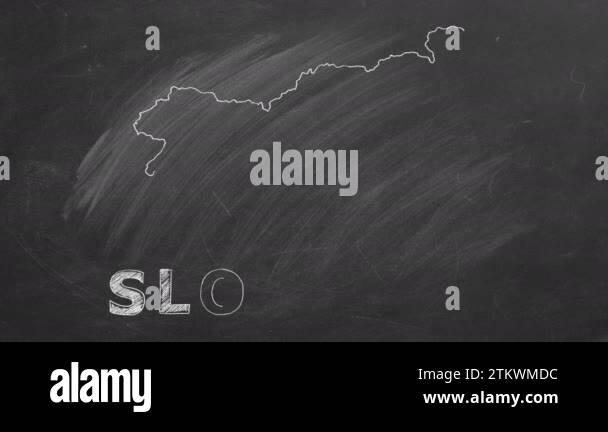 Map of Slovenia with name and flag inside drawn in chalk on a ...