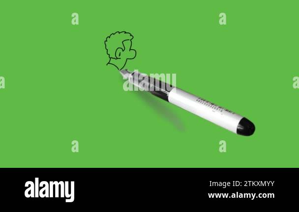 draw standing young man lean forward on table see computer screen ...