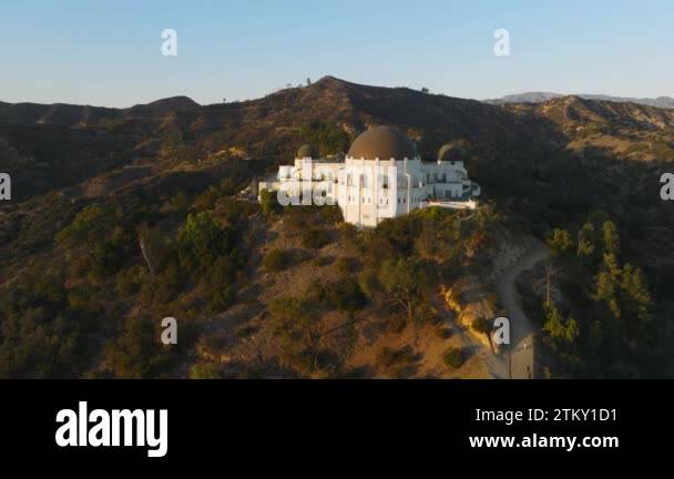 Aerial drone view of Griffith Observatory park at beautiful clear blue ...