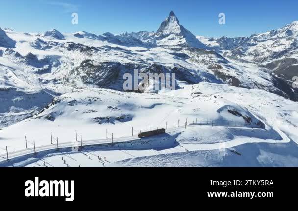 Beautiful Zermatt ski resort with view of the Matterhorn peak on the ...