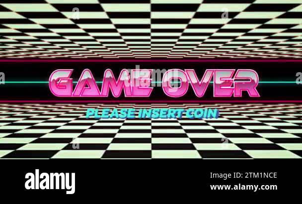 Animation of game over, please insert coin text over black and white ...