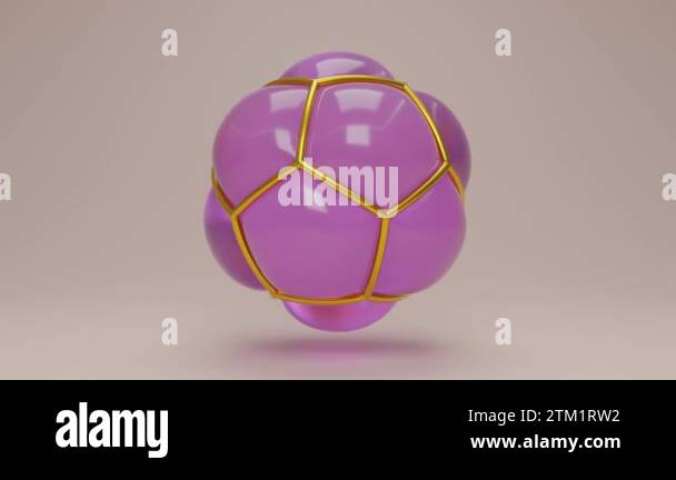 Loop 3d animation of a pink gelatin sphere in a golden lattice. The ... image.