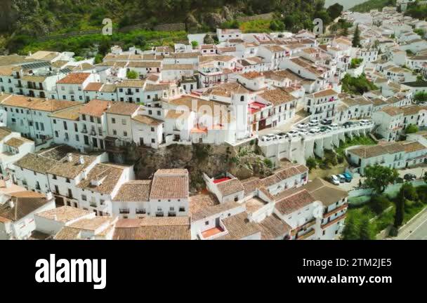 Zahara de la Sierra, Andalusia. Aerial view of whitewashed houses ...