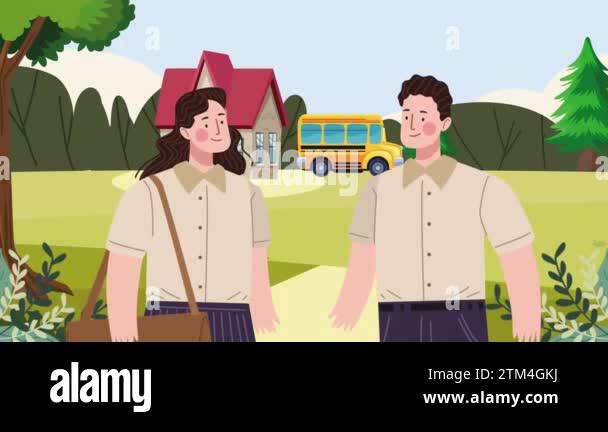 young students couple characters animation ,4k video animated Stock ...