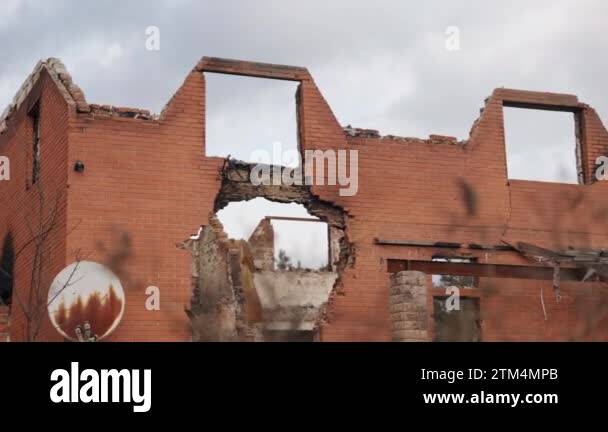enemy missiles, Ukraine bombing, damaged house. Sad scene destruction ...