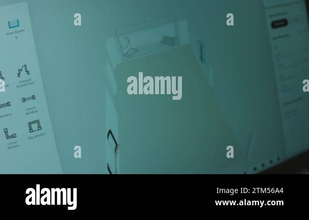 Architect inserting a window in room project. Making a 3D design using ...