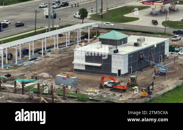 Construction site of new gas station on roadside in Florida rural area ...