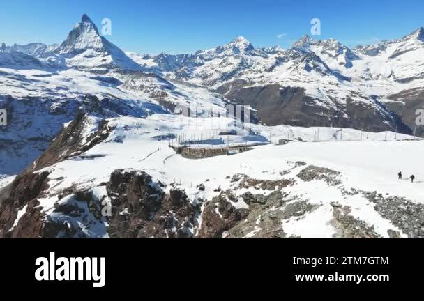 Beautiful Zermatt ski resort with view of the Matterhorn peak on the ...