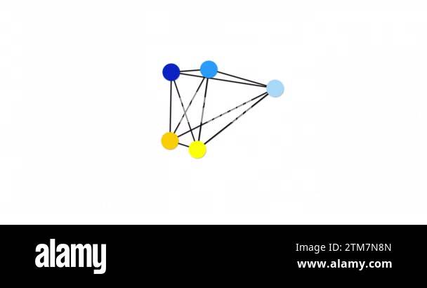 Animation with moving lines and circle shapes linked together. Abstract ...