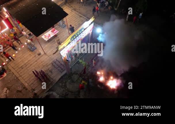 Tanjung Tokong, Penang, Malaysia - Feb 04 2023: Fire cracker is lit in ...