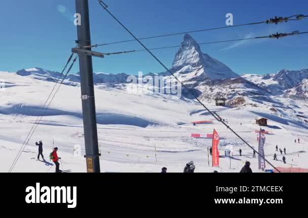 Beautiful Zermatt ski resort with view of the Matterhorn peak on the ...
