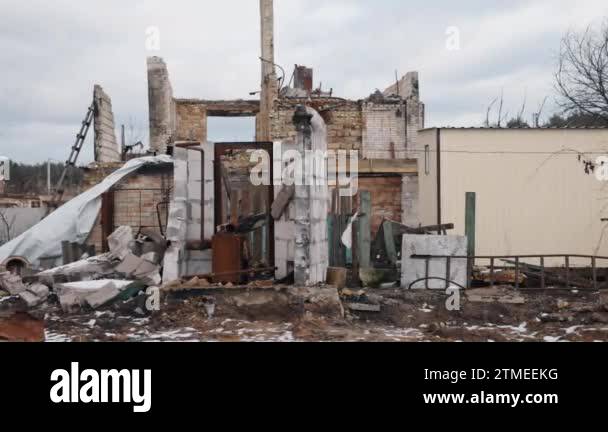 Collapsed industrial, Aftermath bombing, missiles damage. Sad scene ...