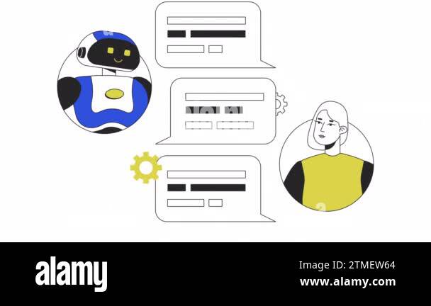 Conversational AI chatbot animation. Animated chat bot and human female ...