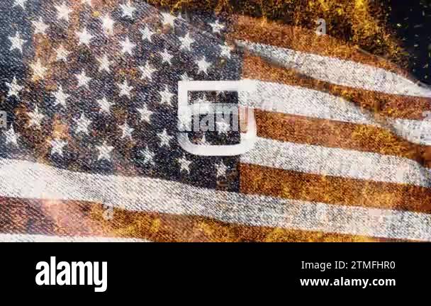 Five seconds Countdown Timer with USA flag waving in wind and fire ...