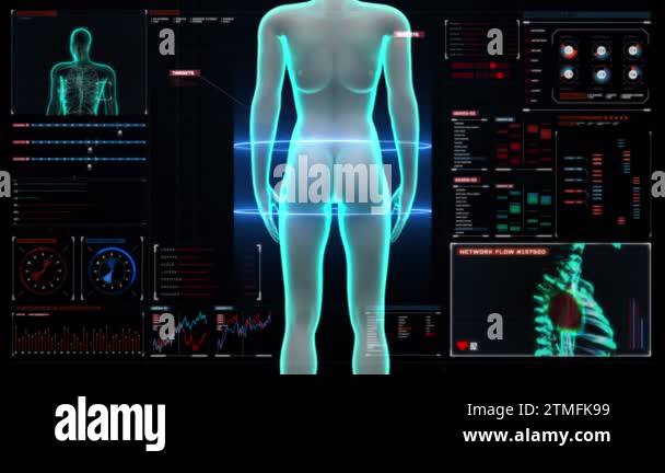 Zooming female body scanning womb in digital display dashboard Stock ...