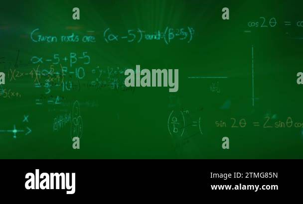 Animation of mathematical equation and diagram against green background ...