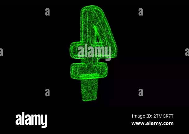 3D number 4 digit rotates on black background. Object made of ...