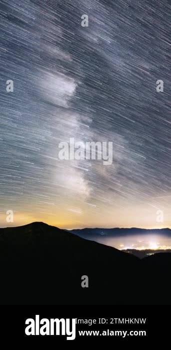 Vertical video, Panoramic view of Startrails of Milky Way Galaxy Star ...