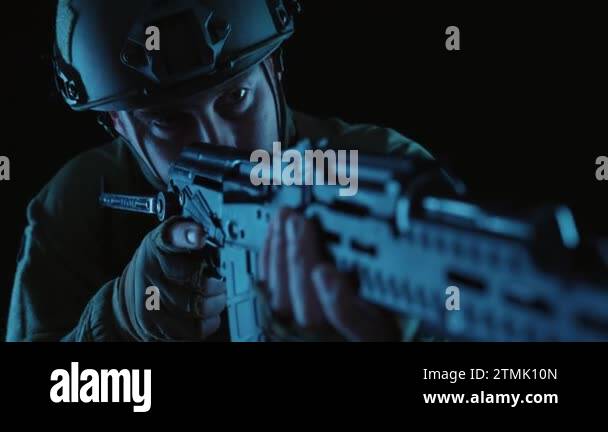 A Kalashnikov assault rifle in the hands of a Ukrainian soldier. The ...